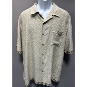 Vintage Silk Shirt Mens XL Geometric Short Sleeve 100% Silk Camp